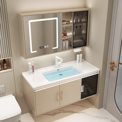 Cream-Style Washbasin Cabinet Combination with Integrated Ceramic Basin, Smart Bathroom Cabinet, Modern Bathroom Washbasin and Sink