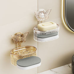 Butterfly suction cup soap box 2023 new wall-mounted punch-free double-layer household high-end drain soap storage rack