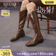Best Rose Knight 25 winter new style plus velvet brown large cavalry boots women's high boots B7201DG5