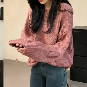 
Korean retro all-match loose slim long-sleeved sweater soft and lazy lazy style pullover sweater top autumn new style
