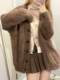 Ruibbit brown imitation mink coat for women autumn and winter sweater lazy cardigan retro jk casual loose
