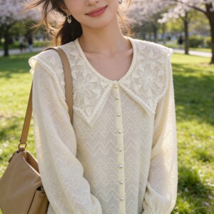 French high-end spring new cardigan lace doll collar coat long-sleeved thin knitted top petty bourgeoisie women