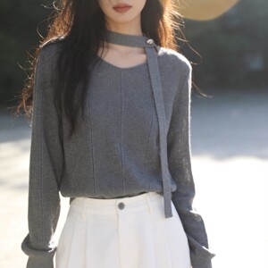 
High-quality French slim machine halterneck spring and summer new thin wool knitted top loose casual Korean style women's clothing