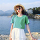 Semir green short-sleeved T-shirt for women in summer 2025 new style, shoulder-loose slim round neck, men's T-cotton top
