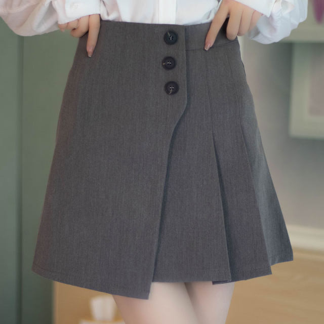 2024 new winter irregular button short skirt skirt spring and autumn women's high waist a-line suit pleated skirt jk