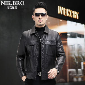 
Haining genuine leather leather jacket for men's head layer cowhide oil wax short slim motorcycle spring and autumn single leather jacket new style