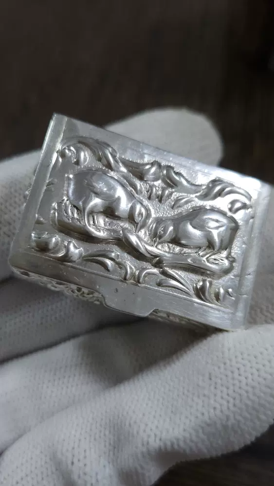 中国　銀製硯　烏銀　古董品？！ 中国 銀製硯 烏銀 古董品？！