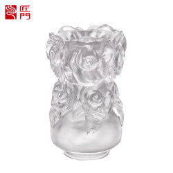 Artisan Glass Crystal Rose Vase and Butterfly Ornament Set for Living Room, Light Luxury and High-End Feel, New House Housewarming Gift