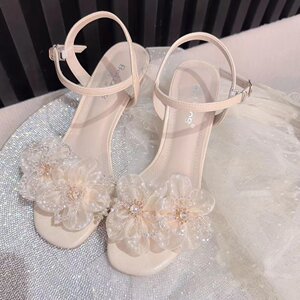 
Rhinestone flower fairy style sandals for women 2026 new summer high heels thick heels low heels outer wear slippers fashion shoes