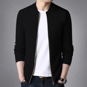 Men's sweater zipper cardigan thin knit sweater Korean slim baseball collar jacket pure color guard clothes jacket