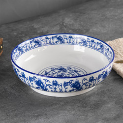 Blue and White Tableware Set for 10 People, Chinese Style Simple Creative Ceramic Bowls and Plates, Housewarming Rental Apartment Bowl and Chopsticks Set