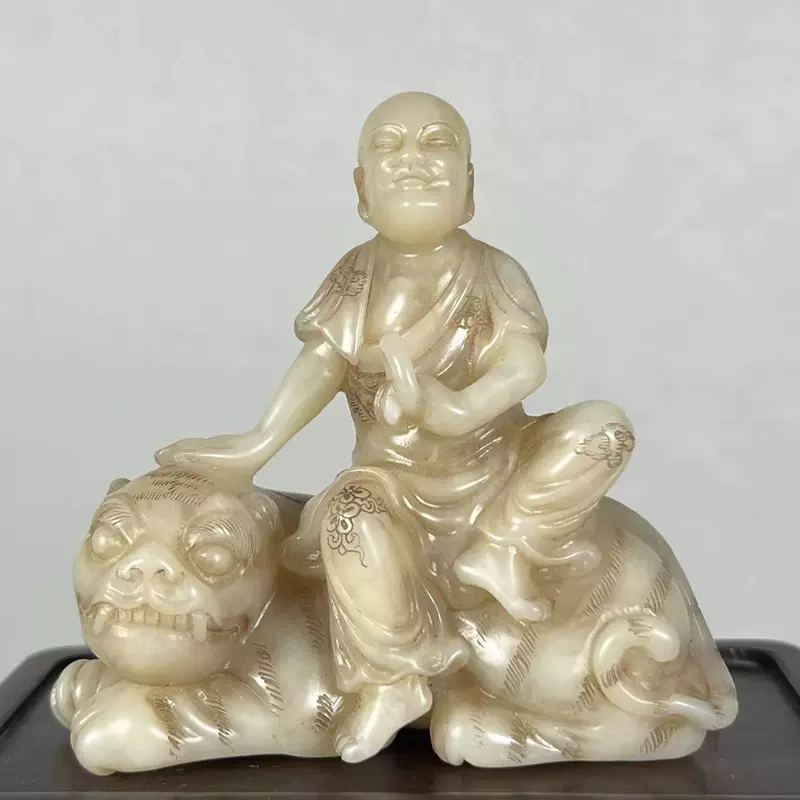 ◆厳◆【真作】★清時代・古寿山田黄凍石彫・戯獅羅漢擺件★極細工 置物 擺件 古賞物　中国古美術　 石雕工艺品寿山石摆件田黄冻石印章玉石雕刻寿山田黄手链吊坠_石雕