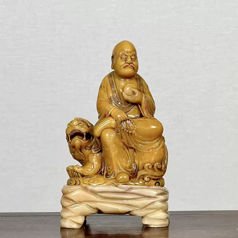 ◆厳◆【真作】★清時代・古寿山田黄凍石彫・戯獅羅漢擺件★極細工 置物 擺件 古賞物　中国古美術　 石雕工艺品寿山石摆件田黄冻石印章玉石雕刻寿山田黄手链吊坠_石雕