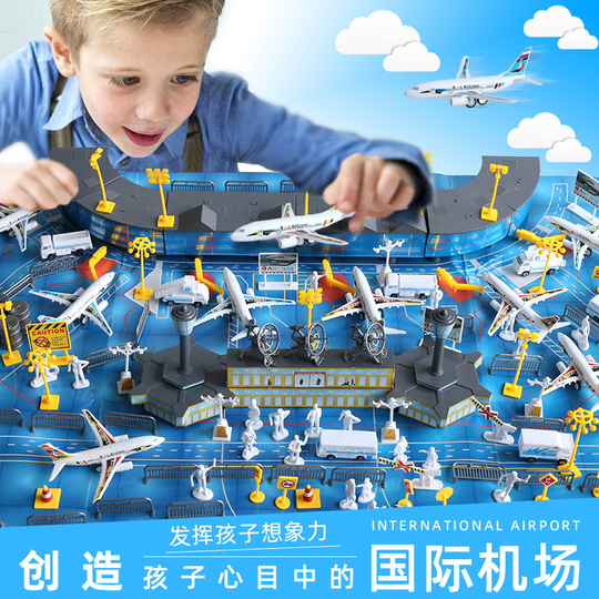 Set Giocattolo Aeroporto Con Pista Auto - Include Aereo, 8 Macchinine, Tappeto Da Gioco (32x29x26 Cm)