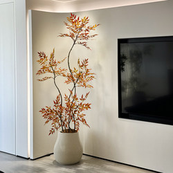 Red Nandina Bamboo Artificial Green Plant High-End Light Luxury Fake Flower Tv Wall Decoration Living Room Decoration Large Floor-Standing Potted Plant