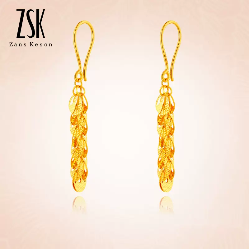 Zsk珠寶黃金耳吊女士車花鳳尾足金999金耳針金耳環金耳飾 G Taobao