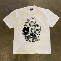 Make Money and Do Charity Three-Thread 260 Pure Cotton Double Yarn Upupxia Upward Hero Couple Women's Loose Short-Sleeved T-Shirt Men's