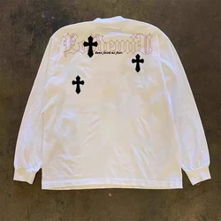 Make Money and Do Charity! Three-Thread 310 Pure Cotton Double Yarn! Upward Knight Non-Transparent American Style Couple's Long-Sleeved T-Shirt for Women and Men