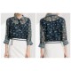 Ish Xia Lanwei five -point sleeve printed chiffon shirt female summer new design sense shows thin shirt fake two tops