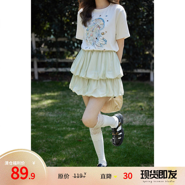 Summer and Korean mesh puffy skirt high waist design fashionable small temperament skirt women