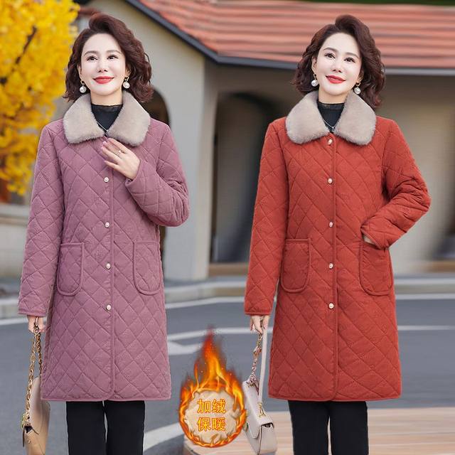 Western-style middle-aged mother's winter cotton-padded coat, mid-length velvet thickened cotton-padded jacket for middle-aged and elderly women, winter casual cotton-padded coat