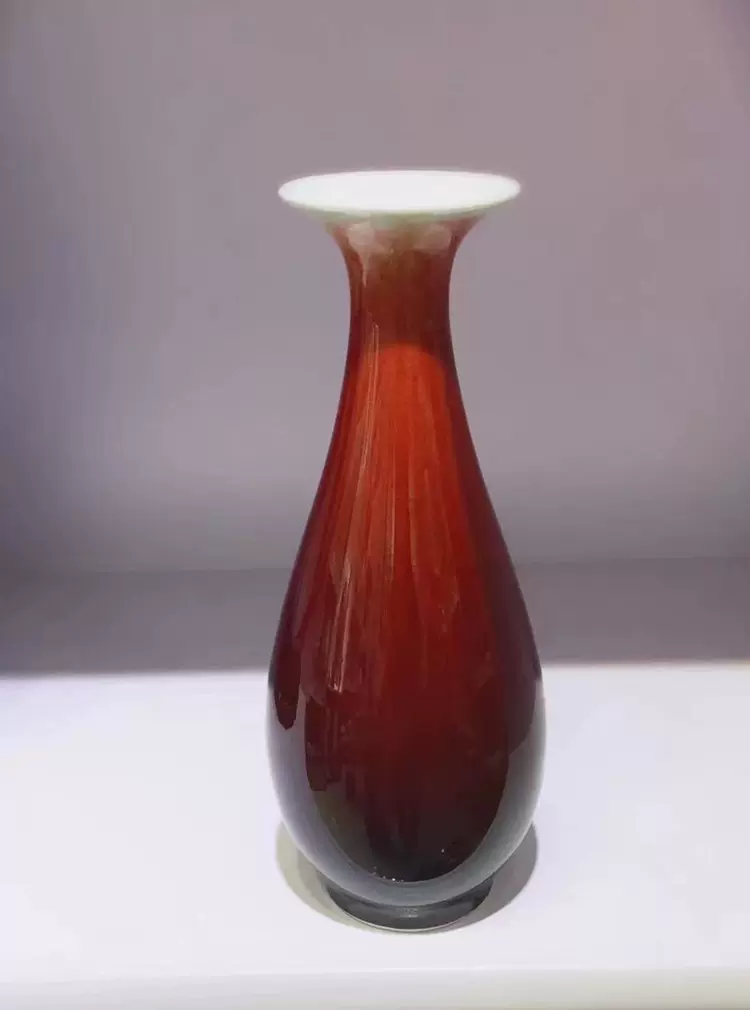 景徳鎮 鄧希平 工作室 郎窯紅釉 瓶 高さ約28.5cm / 中国陶磁器