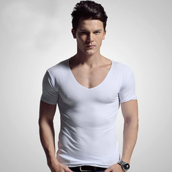 Summer Men's Slim-Fit Pure Cotton V-Neck Short-Sleeve T-Shirt Base Layer, Seamless T-Shirt, Tight-Fitting Trendy T-Shirt Underwear