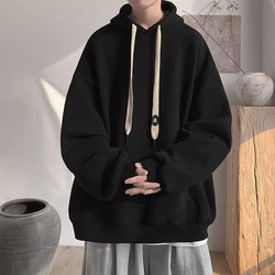 Spring and Autumn American-Style Heavyweight Fleece-Lined Loose Solid Color Couple's Hooded Sweatshirt 2025 New Oversize Trendy Brand Jacket