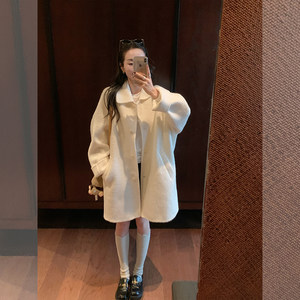 
Jin Suyi First Love White Suli Wool Coat Winter Korean Style Mid-Length Alpaca Double-sided Wool Coat Trendy
