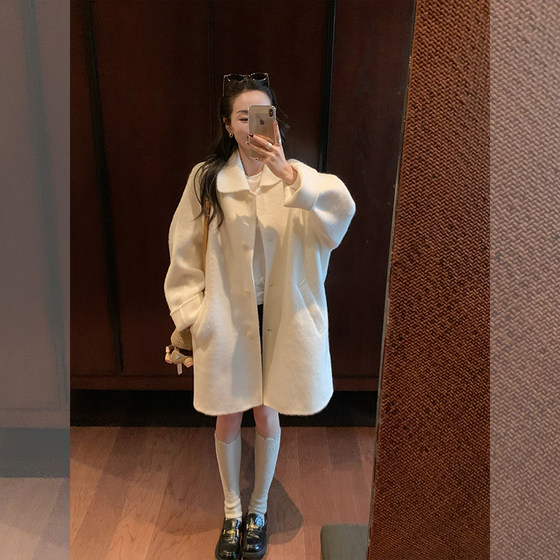 
Jin Suyi First Love White Suli Wool Coat Winter Korean Style Mid-Length Alpaca Double-sided Wool Coat Trendy