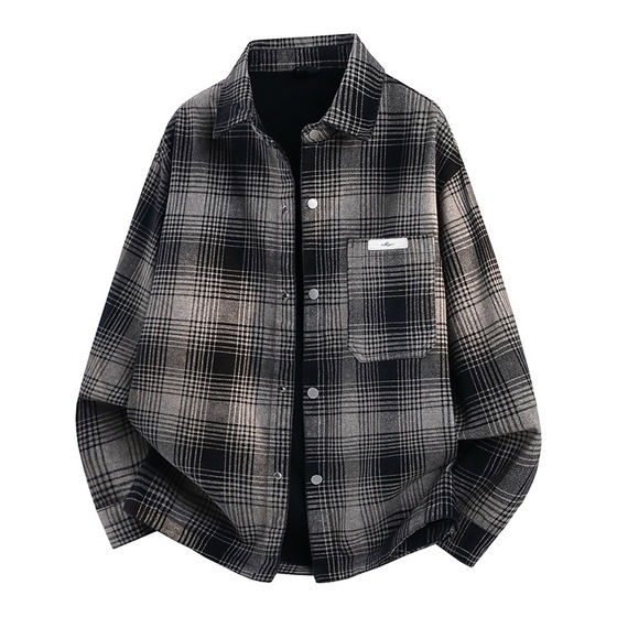 
Plaid loose trendy brand denim shirt spring casual Korean style trendy shirt men's versatile 2026 new tops