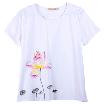Large -size summer hand -painted fat MM loose short -sleeved T -shirt
