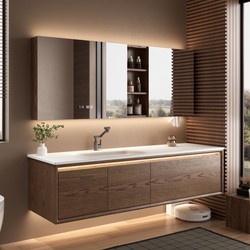 Medieval Style Bathroom Cabinet Combination Red Oak 2025 New Slate Hot-Bent Integrated Basin Washbasin Hand Wash Basin