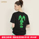 CANVAUS round neck rabbit printed T-shirt for women with shoulders, short sleeves, loose black summer cotton cartoon women's top