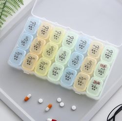 Portable Pill Box, 7-Day Large Capacity Weekly Pill Organizer, Small Mini Medicine Capsule Timer