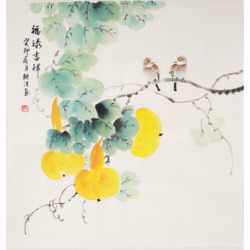 Nový čínský Třístopý Kbelík čtverec čistě Ručně Malovaná Tykev Čínská Malba Pozadí Obývacího Pokoje Zeď Liči Ručně Vyráběná Autentická Dekorativní Malba Květin A Ptáků