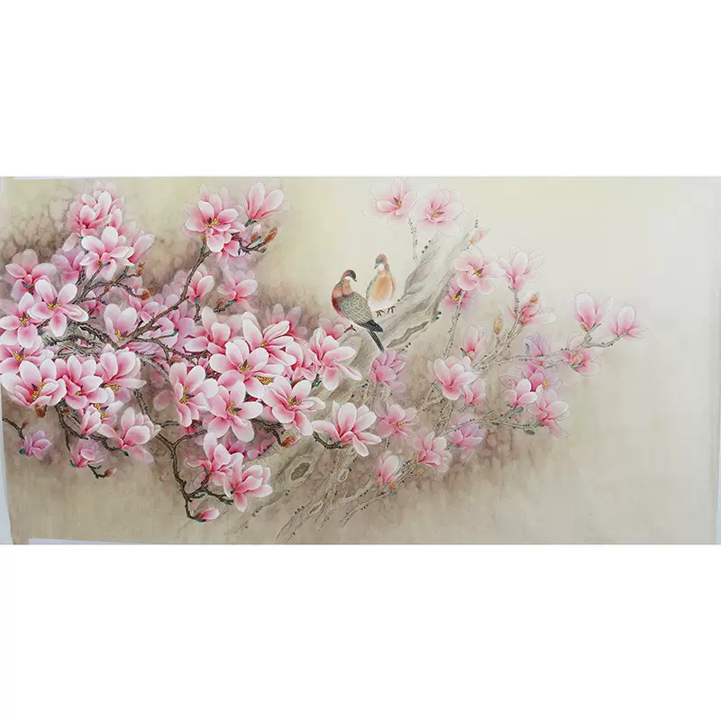 四尺精品工笔画纯手绘花鸟画国画春景玉兰花无款画没题款00457-Taobao