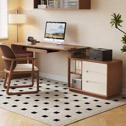 Modern Minimalist Solid Wood Computer Desk Corner Desk with Integrated Drawer Cabinet and Computer Station for Home Study and Office Use