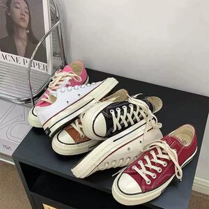 
Low high top canvas shoes men's shoes ins Japanese retro women's shoes versatile student pointed toe white shoes