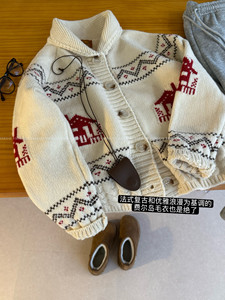 
callmeba*y highland barley collar jacquard retro Fair Isle thickened wool sweater coat cardigan for women