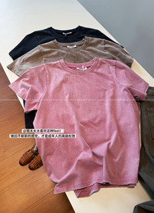 
Korea by chapter! Super soft! Retro American solid color washed and distressed short-sleeved T-shirt with free shipping