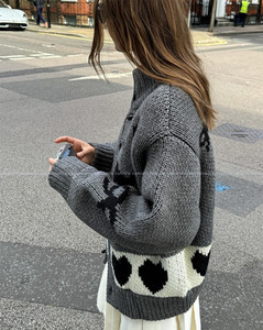 
Korean ope*yy! Correct version of wool blend cat dog club bow jacquard sweater jacket for women
