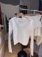 BM official website lace V -neck long sleeve T -shirt spring and autumn is full of thin casual solid colors set pure cotton white lady top
