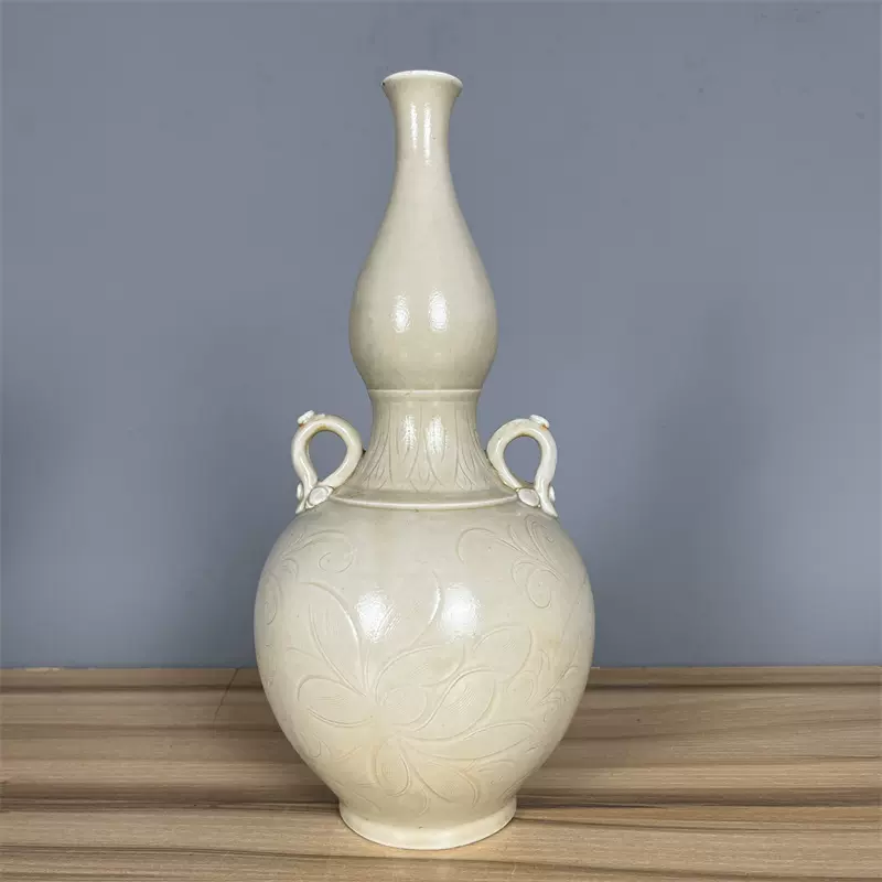 宋定窑白釉刻花双耳葫芦瓶全手工仿古做旧瓷器装饰摆件收藏-Taobao