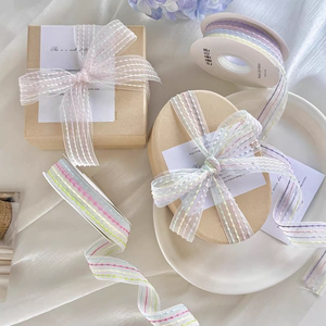 
Bouquet gift packaging baked handmade diy bow yarn ribbon 2.5cm four-color striped polyester ribbon ribbon