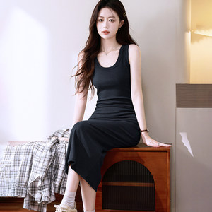 
Beautiful super hot dress 2026 popular women's slim black cotton French camisole new long skirt