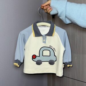 
Boys and girls spring new T-shirt baby cartoon car lapel top little boy Korean version POLO shirt long sleeve