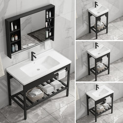 Floor-Standing Washbasin Small Apartment Stainless Steel Bathroom Cabinet Combination Balcony Ceramic Washbasin Integrated Wash Basin