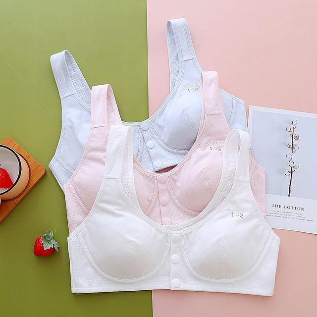 Girls' underwear development period junior high school student 15-year-old high school student large size anti-sagging and styling cotton front buckle bra