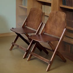 Vintage Solid Wood Frame with Line Painting, Wear-Resistant Folding Chair, Affordable Alternative to Accordion Chairs for Cinema, Coffee, and Desserts